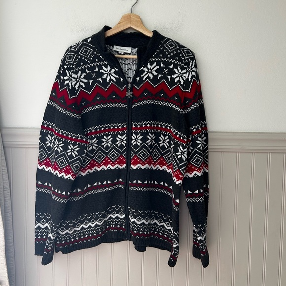 breckenridge Sweaters - Vintage Breckenridge XL Fair Isle Snowflake Zip Up Christmas Cotton Sweater Knit